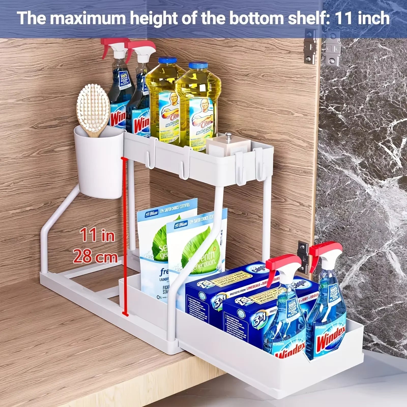 2-Tier Sliding Under Sink Organizer Multifunctional Space-Saving Bathroom Cabinet Basket Storage Drawer Under Cabinet Box