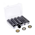 100Pcs Coin Capsule Case and Adjustable (17/20/25/27/30mm) Protect Black Gasket Coin Holder with Plastic Storage Organizer Box