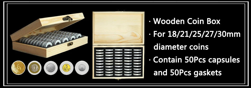 100Pcs Coin Capsule Case and Adjustable (17/20/25/27/30mm) Protect Black Gasket Coin Holder with Plastic Storage Organizer Box