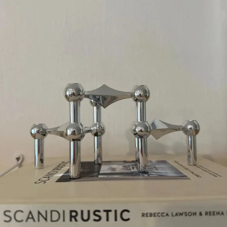 Metal Molecular Structure Candle Holder Nordic Silver Candlestick Centerpiece Living Room Decoration Gift Home Decore Candelabra