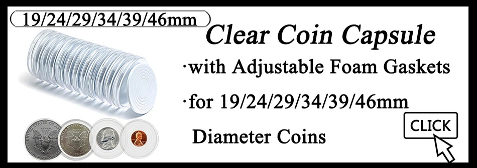48PCS 46mm Capsule with Foam Gasket and Storage Organizer Bag for 20/25/30/35/40/46mm Commemorative Old Coin Collection Supplies