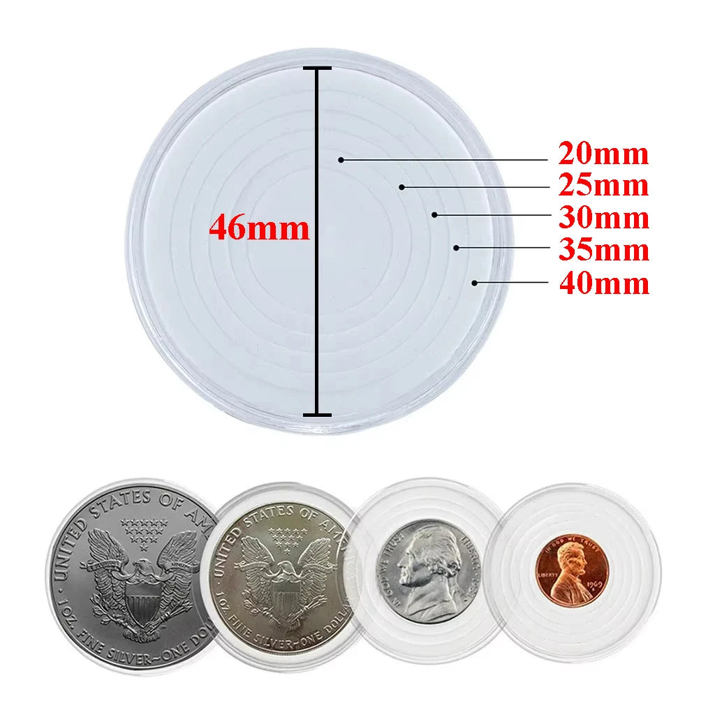48PCS 46mm Capsule with Foam Gasket and Storage Organizer Bag for 20/25/30/35/40/46mm Commemorative Old Coin Collection Supplies