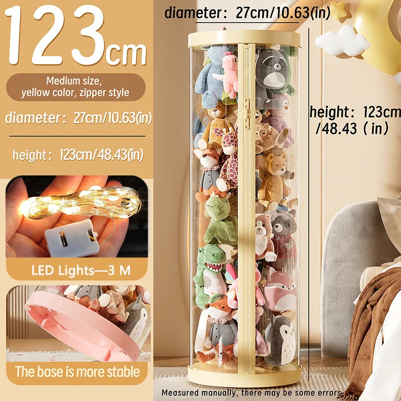 Transparent Doll Storage Box Plush Toy Organization Toy Storage Tube DIY Zipper Bins Kid Christmas Gift Children's Toy Organizer