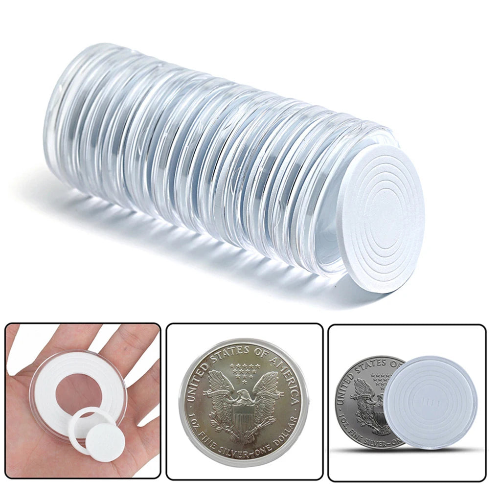 48PCS 46mm Capsule with Foam Gasket and Storage Organizer Bag for 20/25/30/35/40/46mm Commemorative Old Coin Collection Supplies