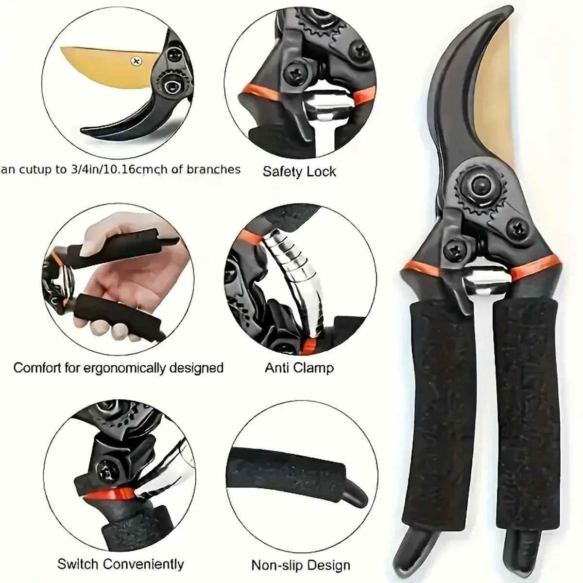 Professional Titanium Bypass Pruning Shears Garden Hand Pruners Lightweight Ergonomic Non-slip Handles SK-5 Steel Durable