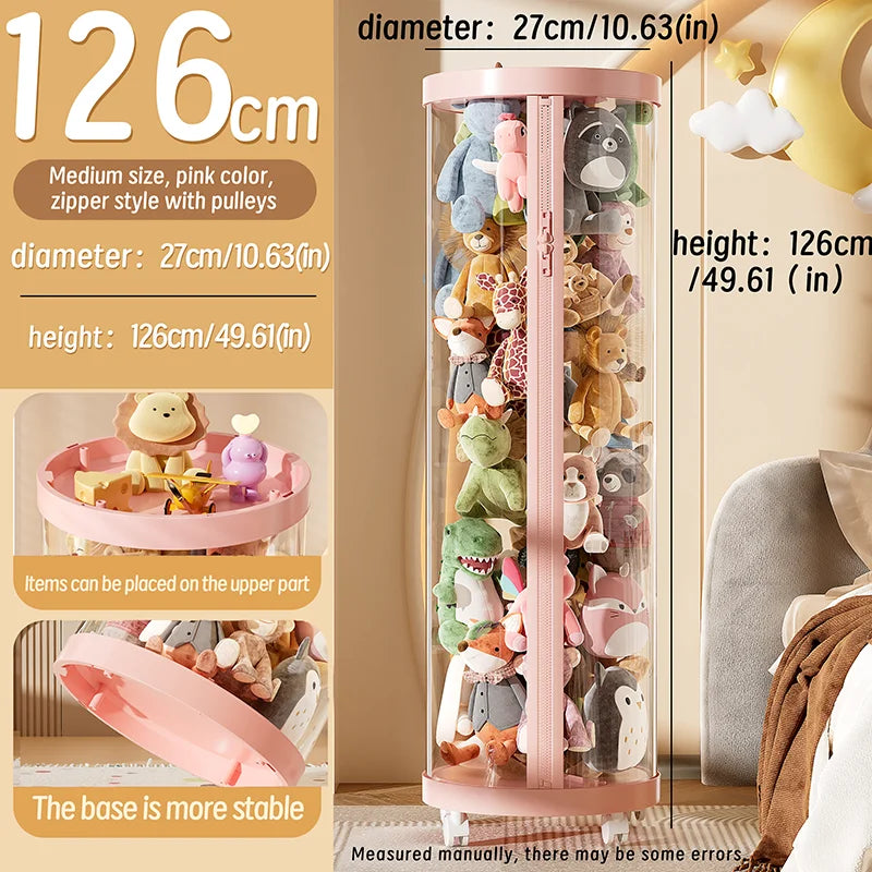 Transparent Doll Storage Box Plush Toy Organization Toy Storage Tube DIY Zipper Bins Kid Christmas Gift Children's Toy Organizer