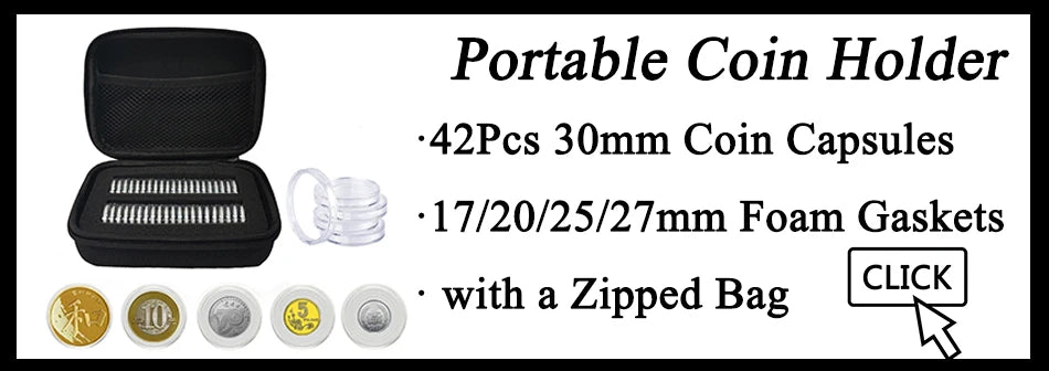 48PCS 46mm Capsule with Foam Gasket and Storage Organizer Bag for 20/25/30/35/40/46mm Commemorative Old Coin Collection Supplies