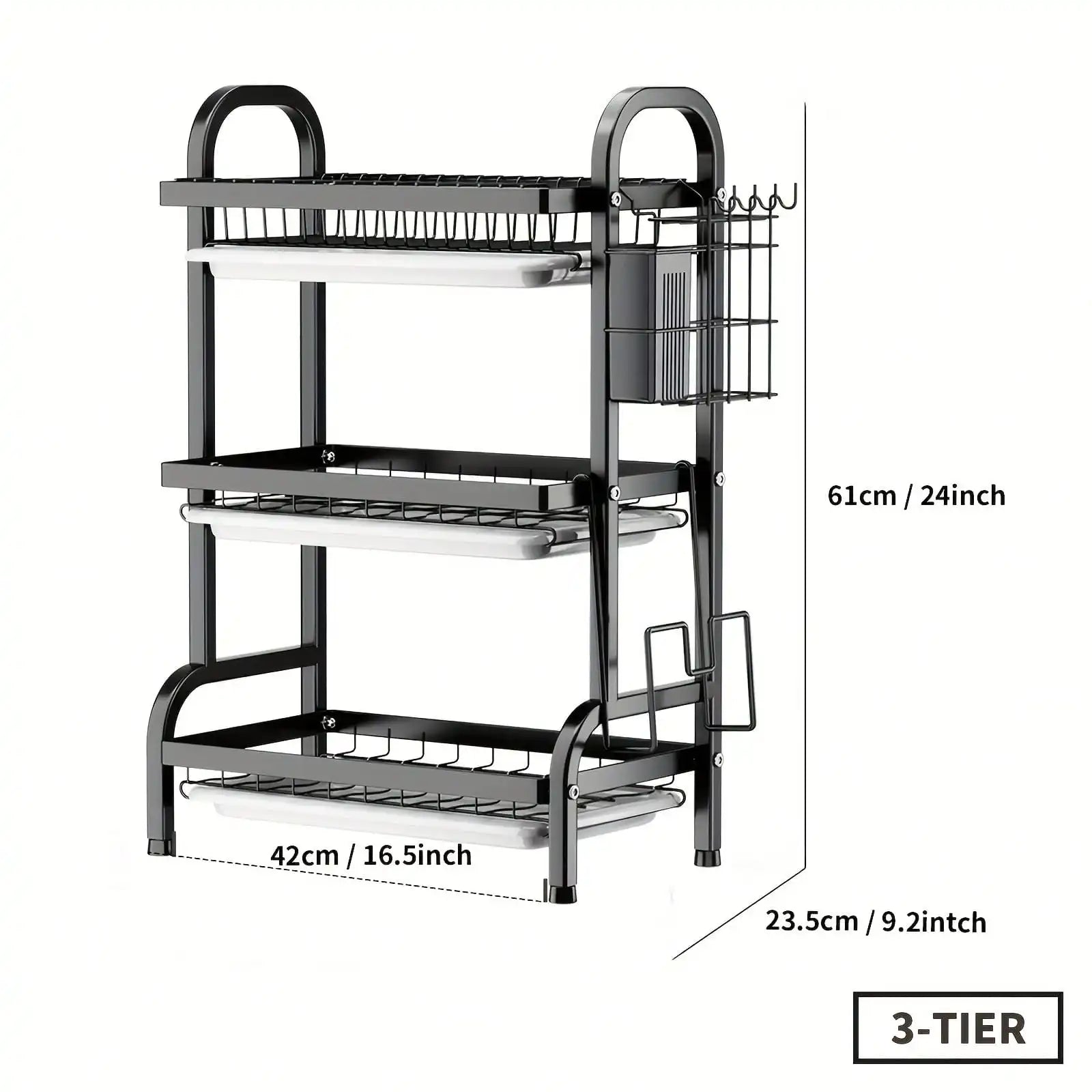 2025 3-Tier Metal Dish Rack Black Large-Capacity Kitchen Countertop Storage Organizer
