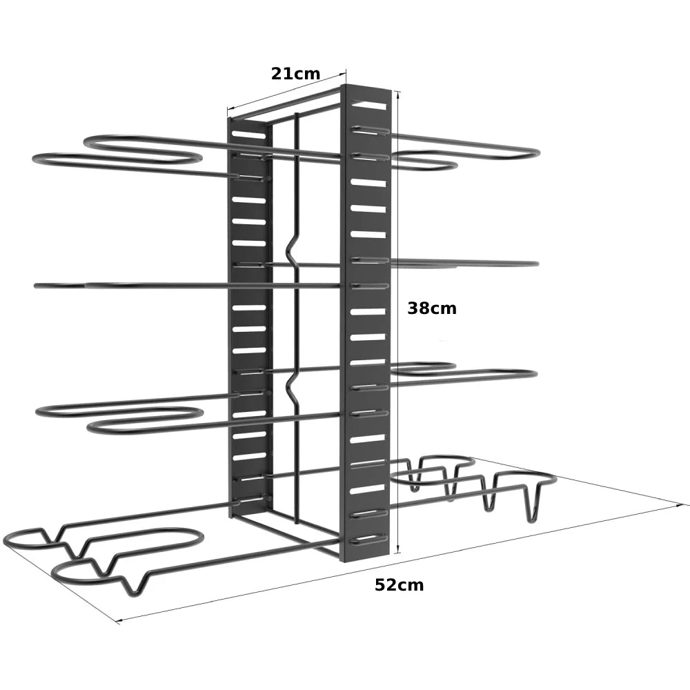 5/8 Tiers Adjustable Pots and Pans Organizer Rack 3 DIY Methods Heavy Duty Metal Pans Pots Lids Storage Holder Rack for Kitchen