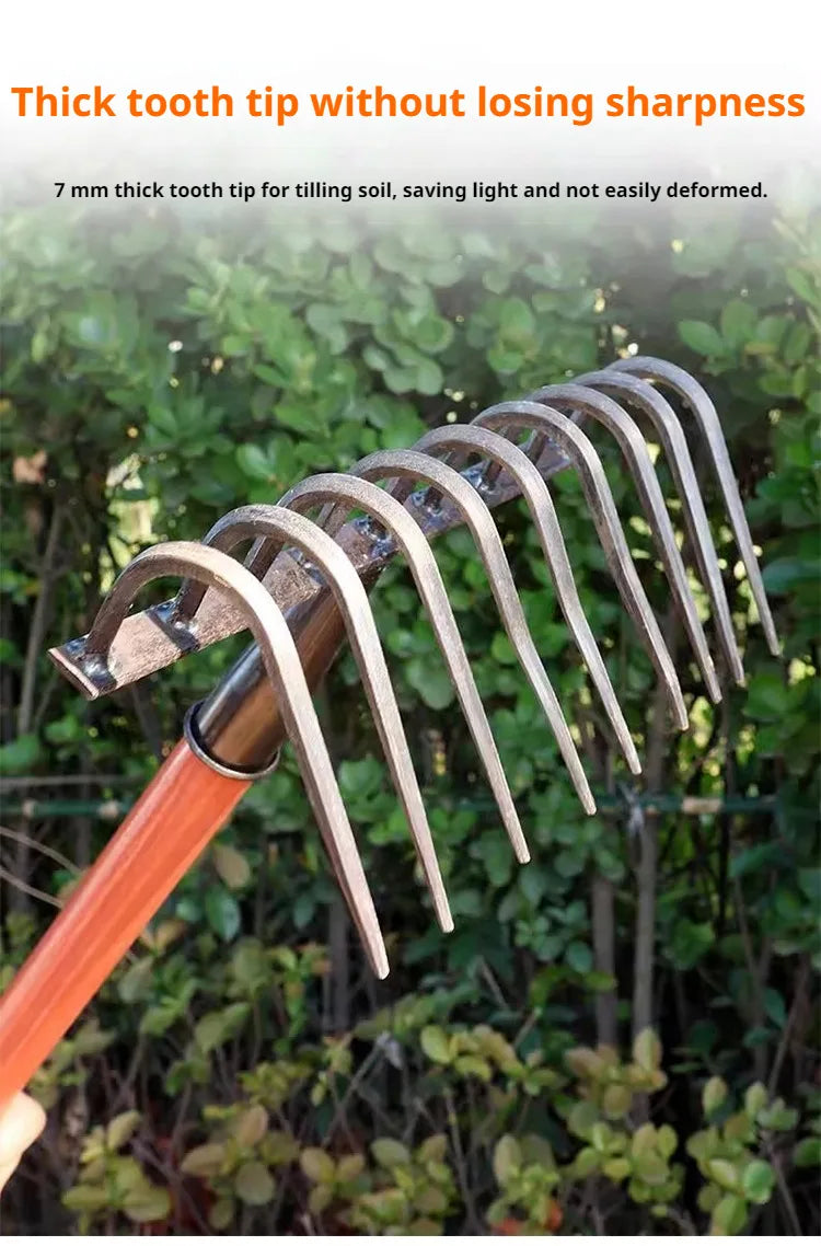 Multifunctional Ninetooth Nail Rake Household Sturdy and durable manganese steel laborsaving nail rake Garden agricultural tool