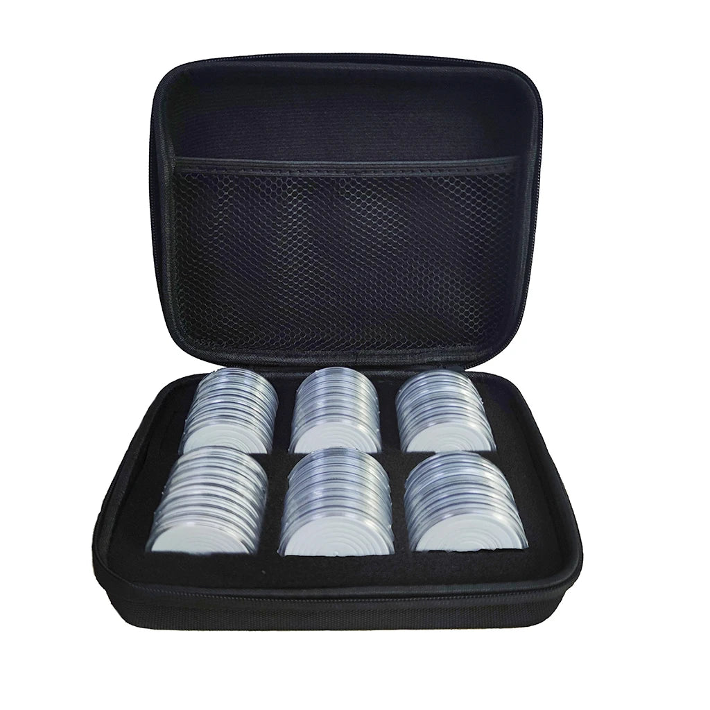 48PCS 46mm Capsule with Foam Gasket and Storage Organizer Bag for 20/25/30/35/40/46mm Commemorative Old Coin Collection Supplies