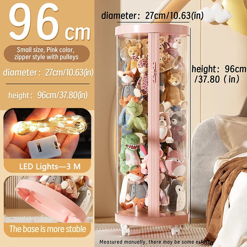 Transparent Doll Storage Box Plush Toy Organization Toy Storage Tube DIY Zipper Bins Kid Christmas Gift Children's Toy Organizer