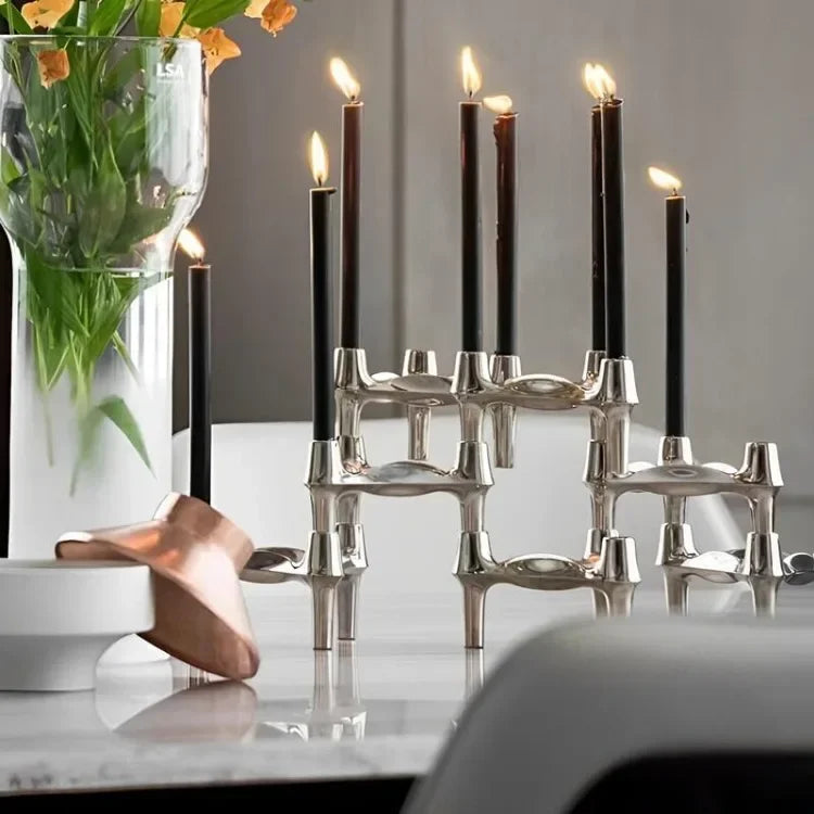Metal Molecular Structure Candle Holder Nordic Silver Candlestick Centerpiece Living Room Decoration Gift Home Decore Candelabra