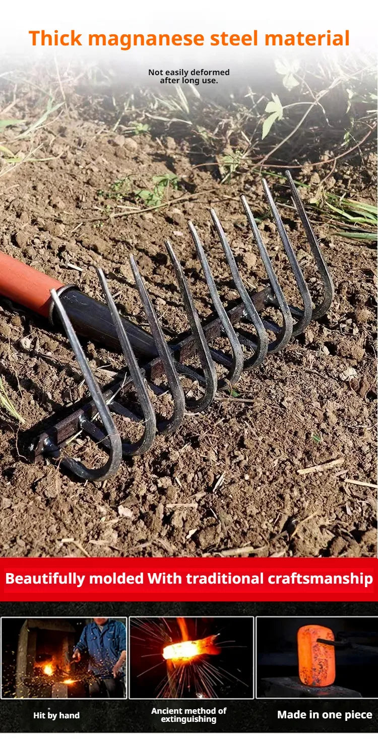 Multifunctional Ninetooth Nail Rake Household Sturdy and durable manganese steel laborsaving nail rake Garden agricultural tool