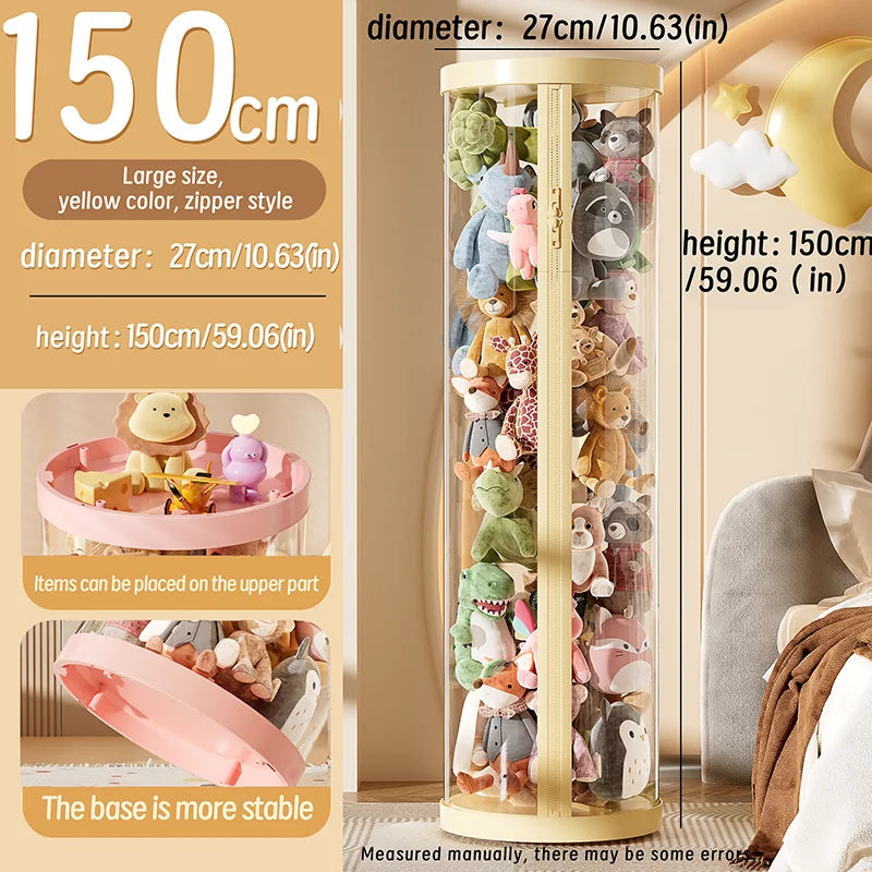 Transparent Doll Storage Box Plush Toy Organization Toy Storage Tube DIY Zipper Bins Kid Christmas Gift Children's Toy Organizer