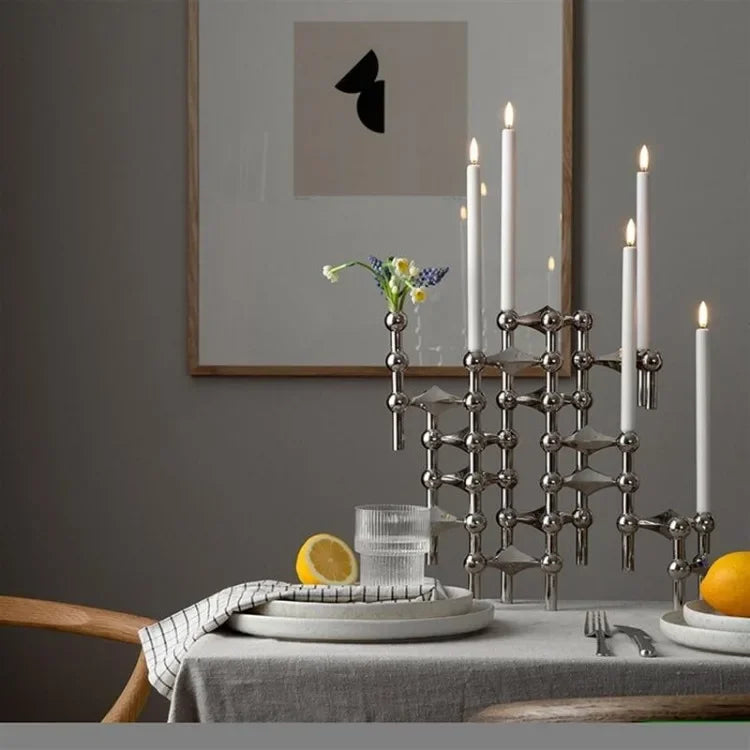 Metal Molecular Structure Candle Holder Nordic Silver Candlestick Centerpiece Living Room Decoration Gift Home Decore Candelabra