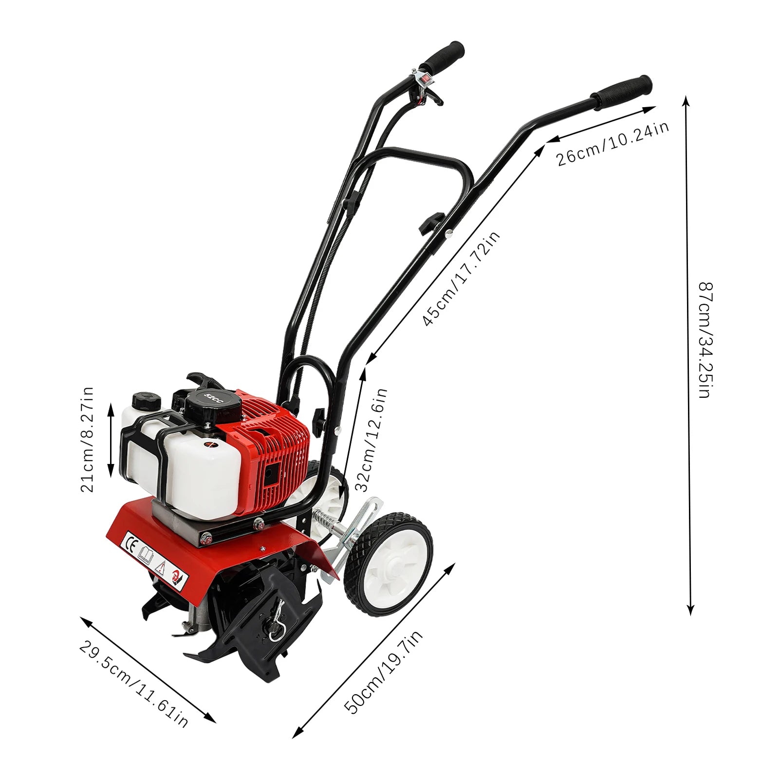 52CC 1700W Gasoline Garden Tiller Cordless 2-stroke Air-Cooled Cultivator Rotary for Trenching Loosening 12in/30cm Wide 12cm dp